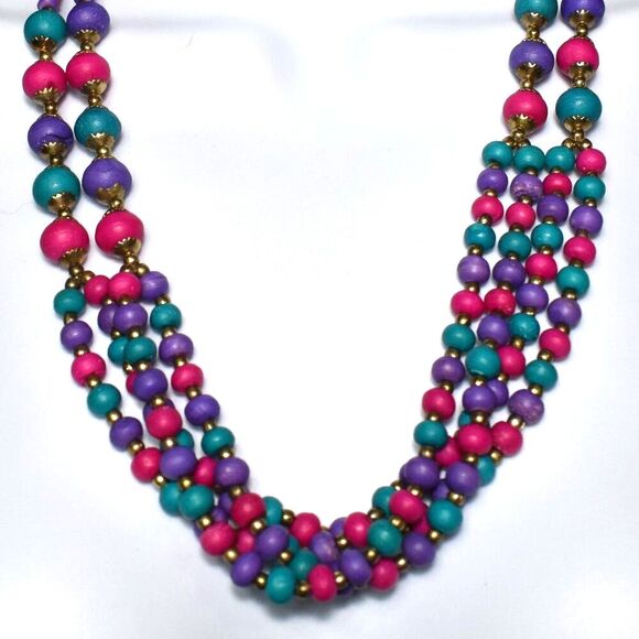 Womens Colorful Multi Layered Beaded Necklace - Picture 3 of 6